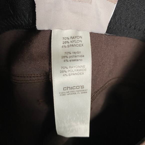 Chico's Sz 1 / M 8 Ponte Faux Pocket Pant Brown Pull On Elastic Stretch Waist - Picture 9 of 13